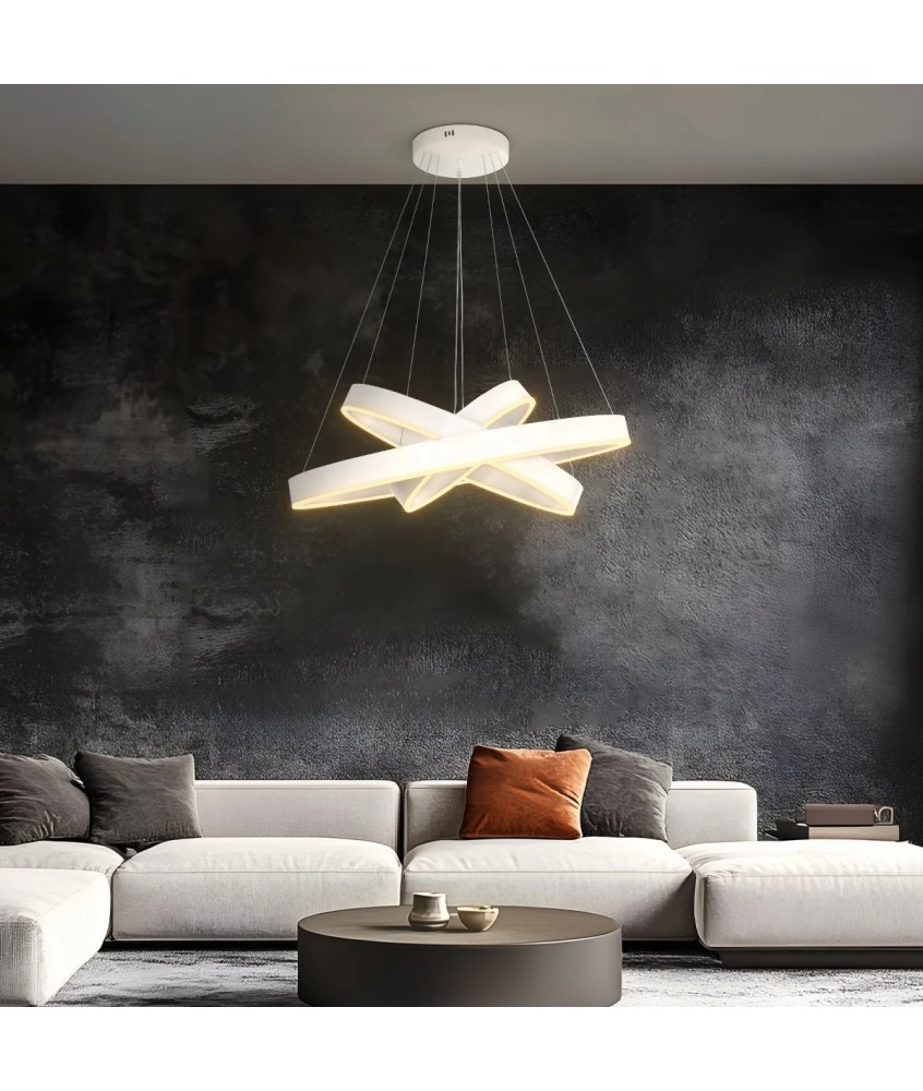 kelvo® VENOM 61189-DECO Μοντέρνο Κρεμαστό Φωτιστικό Οροφής LED 120W 14158lm 120° AC 220-240V IP20 Ρυθμιζόμενο Λευκό CCT με Χειριστήριο από 2700K έως 6000K Dimmable - Lumileds SMD Chip - Λευκό Ματ - Μ80 x Π80 x Υ60cm - 3 Χρόνια Εγγύηση